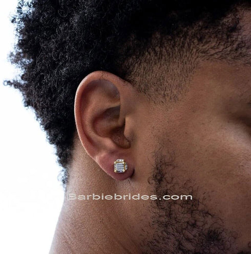 Micro Pave 18K Gold Plated 3D 5A Cubic Zirconia Men Women Cluster Stud Earrings